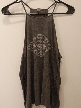 Gray Graphic Racerback Tank with 'Sacre' Print